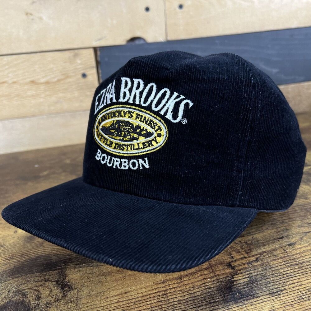 Vintage Ezra Brooks Bourbon Whiskey Corduroy Hat Black Snapback Kentucky
